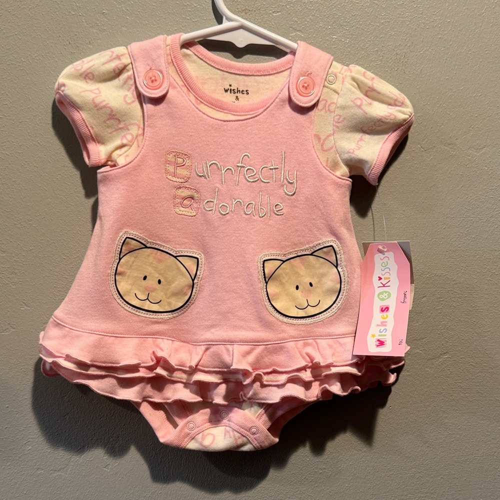 NWT New Wishes & Kisses Pink Baby Dress and Onesie Set Purrfectly Adorable Cat
